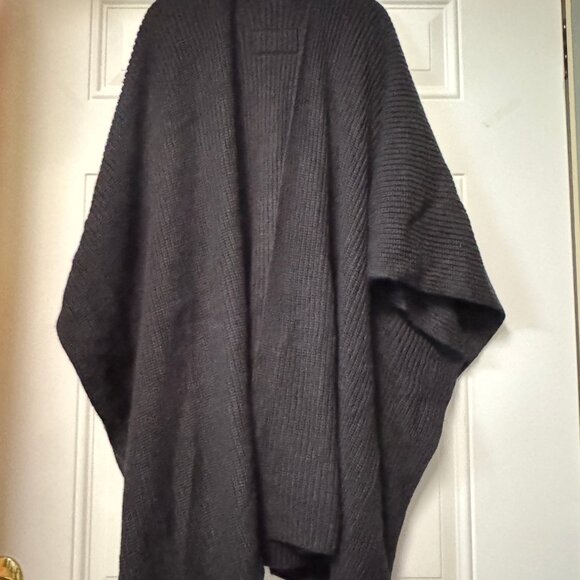 COACH rubber patch rib knit open front wool blend poncho ruana - Black - Picture 7 of 8
